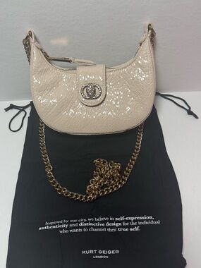 New Kurt Geiger Chelsea Crème Snakeskin Crossbody Bag
